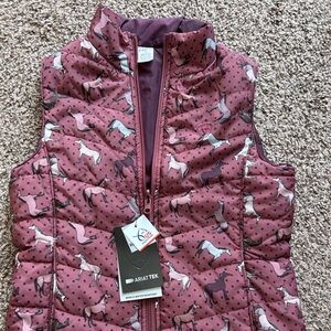 New Ariat with tags youth large/12 reversible vest, wild ginger ponies/mulberry